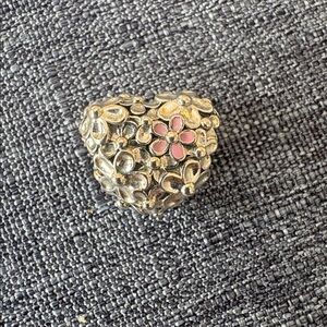 Retired Pandora Floral Heart Charm inscription “Mum Love You Always”